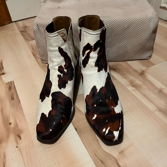 Zara Calf Hair Cow Print Pull-on Booties 41 - Picture 2 of 11